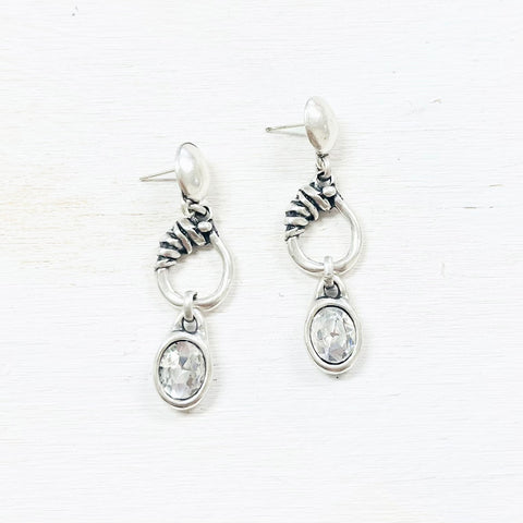 Fashion Silver Tone Clear Stone Dangle Earrings