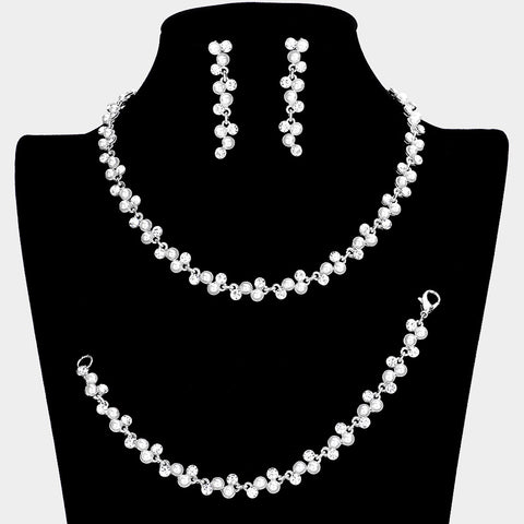 3 Piece Fashion Rhinestone Pearl Necklace Set