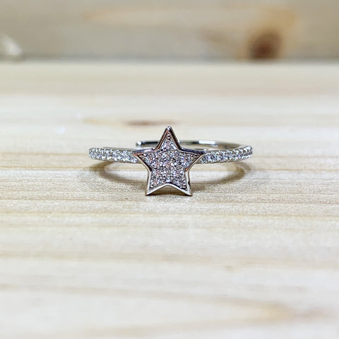 Sterling Silver Adjustable Pave CZ Star Ring