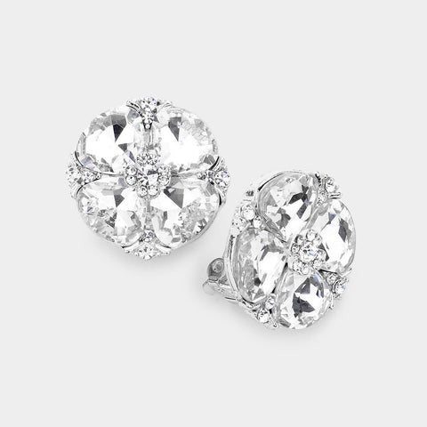 Fashion Silver Tone Rhinestone Clip On Earrings