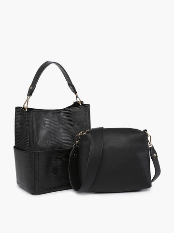 Black Textured Abby Bucket Bag