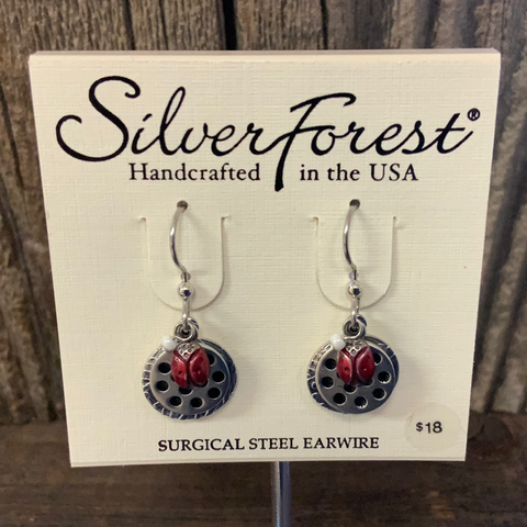 Ladybug Silver Forest Earrings