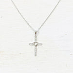 Sterling Silver CZ Cross w/ Heart Necklace