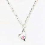 Fashion Long Link Necklace w/ Pink Heart Pendant