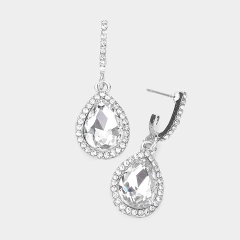 Fashion Silver Tone Rhinestone Teardrop Earrings