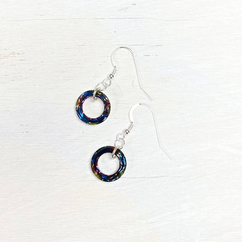 Sterling Silver Multicolor Iridescent Cosmic Ring Earrings