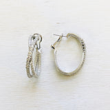 Sterling Silver Hoop Criss-Cross Earrings with CZ Stones