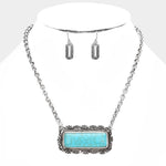 Fashion Rectangle Turquoise Pendant Necklace Set