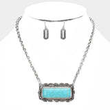 Fashion Rectangle Turquoise Pendant Necklace Set