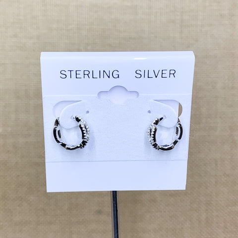 Sterling Silver CZ Chain Link Huggie Hoops
