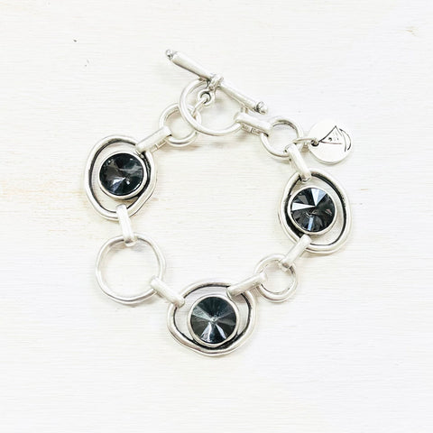 Fashion Black Stone Circle Link Toggle Bracelet