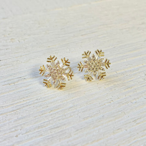 Sterling Silver Gold Tone CZ Large Snowflake Stud