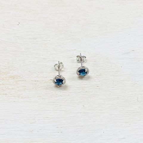 SS September CZ Halo Stud Earrings