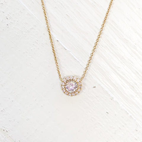 Gold Tone Halo Crystal Necklace