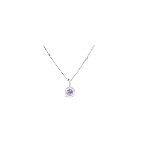 Pink Tourmaline CZ Bezel Necklace (October)