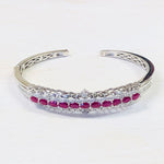Genuine Ruby and c/z Stone Cuff Estate Bracelet