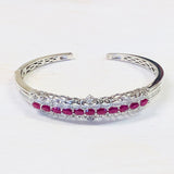 Genuine Ruby and c/z Stone Cuff Estate Bracelet