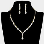 Fashion Gold Tone Rhinestone Teardrop Necklace and Earring Set