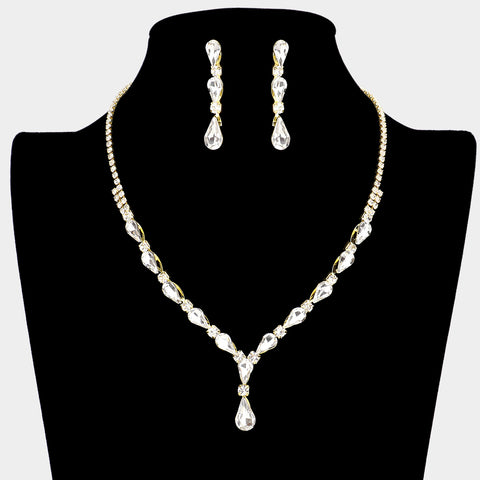 Fashion Gold Tone Rhinestone Teardrop Necklace and Earring Set