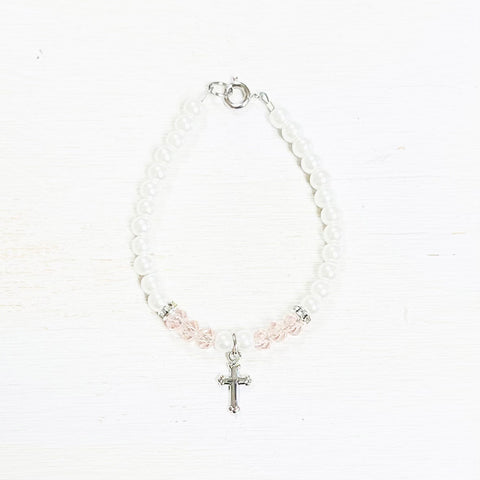 Children’s Pearl & Cross Charm Bracelet