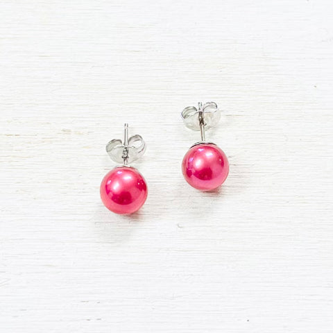 Sterling Silver Pink Imitation Pearl Studs