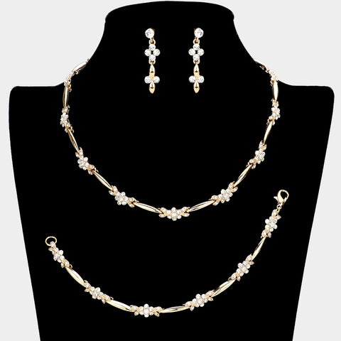 Fashion Gold Tone Floral 3 Piece Set