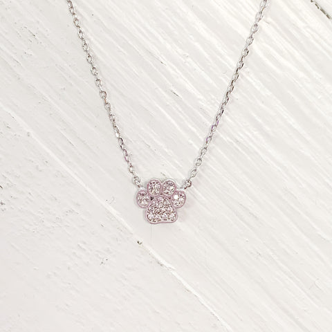 Silver Tone Pave Paw Necklace