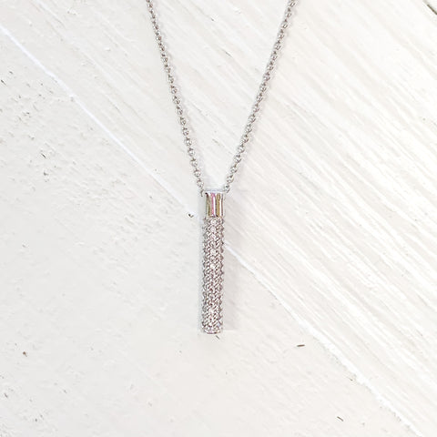 Silver Tone Crystal Bar Pendant Necklace