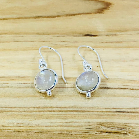 Sterling Silver  Round Rainbow Moonstone Earrings