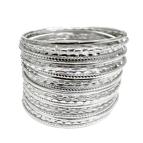 Fashion Silver Tone 24 Bangle Set