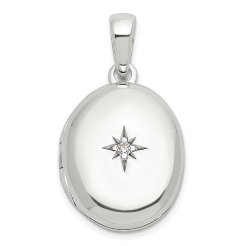 Sterling Silver CZ Oval Locket Necklace