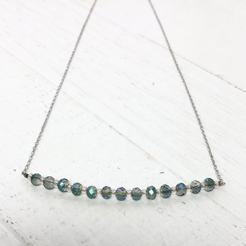 Sterling Silver Iridescent Beaded  adjustable length Necklace