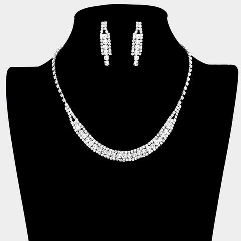 Fashion Silver Tone Rhinestone Necklace and Earring Set