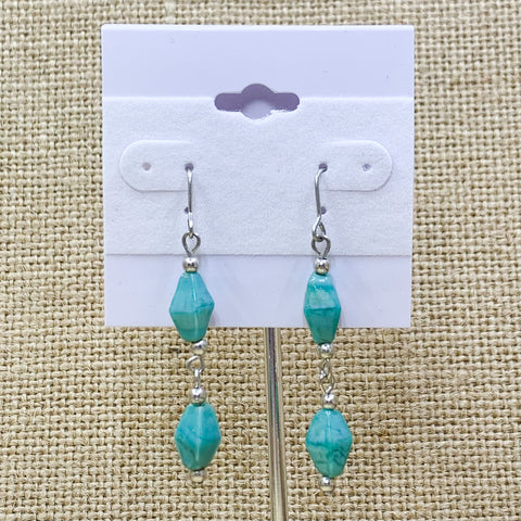 Silver Tone Blue Dangle Earring