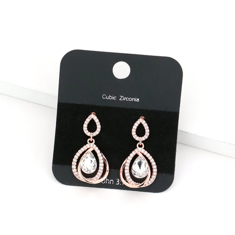 Fashion Rose Gold CZ Teardrop Earrings