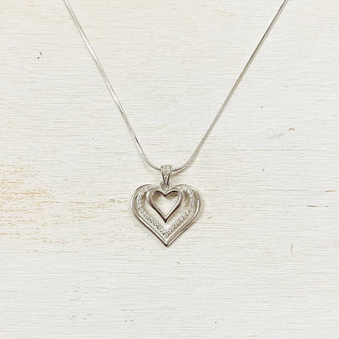 SS CZ Layered Heart Necklace