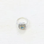 Sterling Silver + 18K Estate Blue Stone Ring