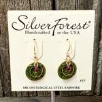 Gold Tone and Green Apple Silver Forest Earrings