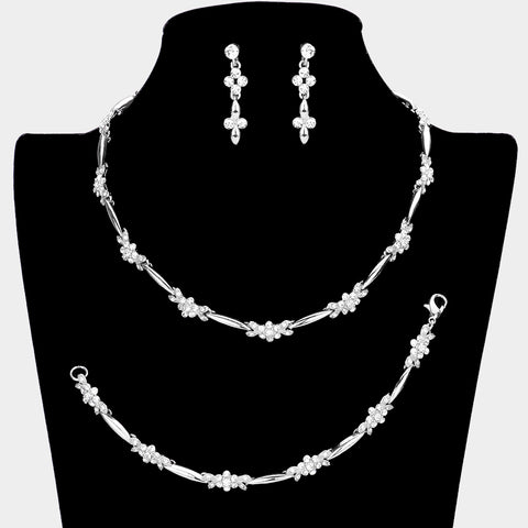 Fashion Silver Tone Floral 3 Piece Set
