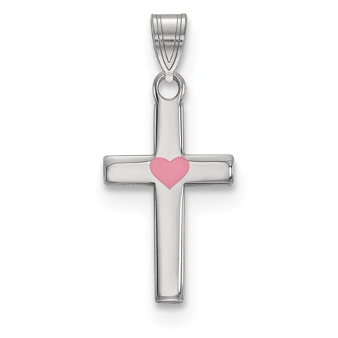 Sterling Silver Pink Heart Cross Necklace