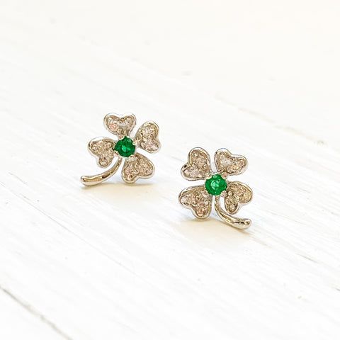 Sterling Silver CZ Four Leaf Clover Studs