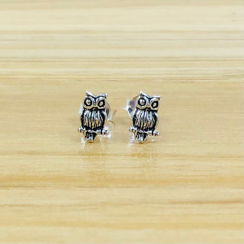 Sterling Silver Owl Stud Earrings