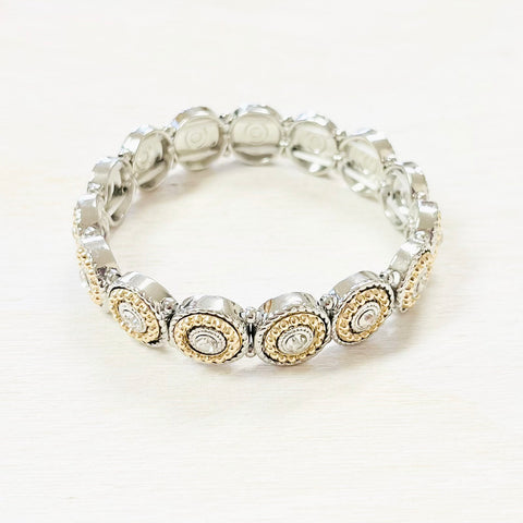 Fashion Two Tone Disc Stretch Bracelet