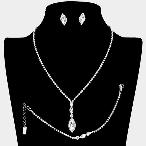 Fashion Silver Tone Marquise Stone 3 Piece Set