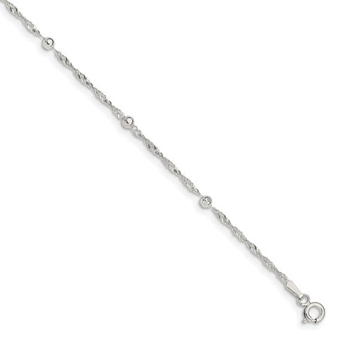 Sterling Silver Beaded Anklet