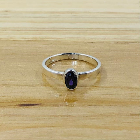 Sterling Silver Oval Shaped Purple Stone Ring- Size 7
