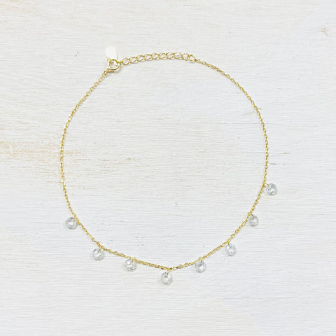 SS  Gold Plated CZ Dangle Anklet