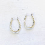 Sterling Silver Oblong Hoop Earrings w/ Swirl Accent