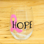 Hope Breast Cancer Ribbon Stemless Wine Glass