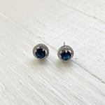 Sterling Silver September Halo Stud